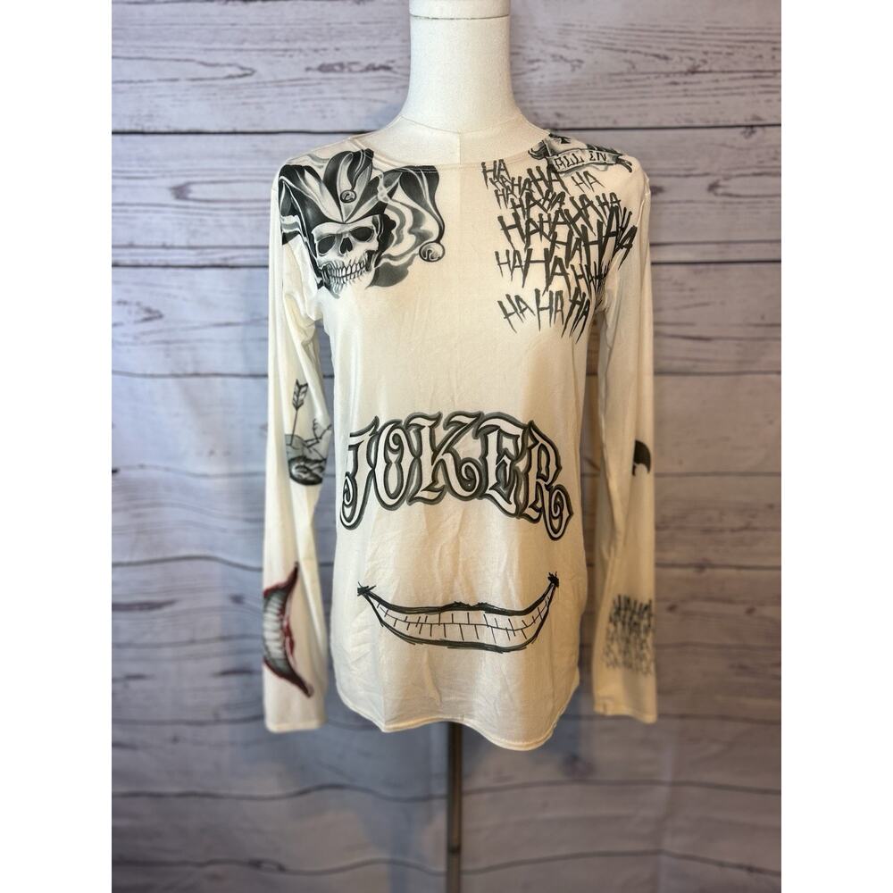 Suicide Squad Joker Tattoo Graphic Long Sleeve Shirt One Size Beige